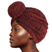 Load image into Gallery viewer, Red Stripe Donut Knot Turban

