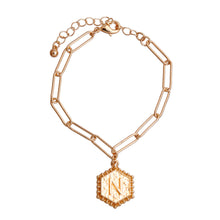 Load image into Gallery viewer, N Hexagon Initial Charm Bracelet

