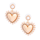 Cream Pearl and Gold Heart Earrings