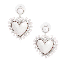 Load image into Gallery viewer, White Pearl and Silver Heart Earrings
