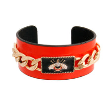 Load image into Gallery viewer, Red Designer Bee Chain Cuff
