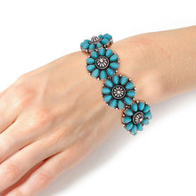 Load image into Gallery viewer, Turquoise Bead Engraved Silver Bracelet
