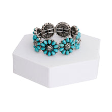 Load image into Gallery viewer, Turquoise Bead Engraved Silver Bracelet
