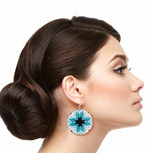 Load image into Gallery viewer, Turquoise Sunburst Leather Round Earrings

