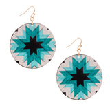 Turquoise Sunburst Leather Round Earrings