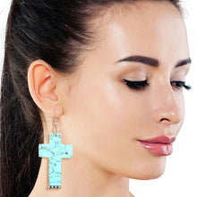 Load image into Gallery viewer, Marbled Turquoise Cross Earrings
