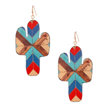 Load image into Gallery viewer, Multi Mosaic Leather Cactus Earrings
