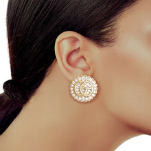 Load image into Gallery viewer, Gold Designer Rhinestone Round G Studs
