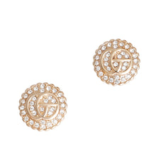 Load image into Gallery viewer, Gold Designer Rhinestone Round G Studs
