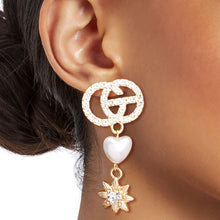 Cargar imagen en el visor de la galería, Gold Rhinestone Designer Heart Star Earrings

