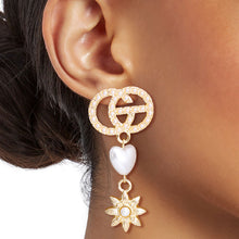 Load image into Gallery viewer, Gold Pearl Designer Heart Star Earrings
