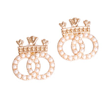 Load image into Gallery viewer, Gold Pearl Crown Designer Studs
