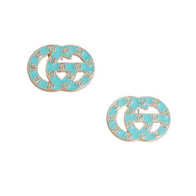 Load image into Gallery viewer, Sea Green and Gold Letter Print Studs
