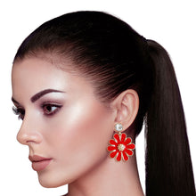 Load image into Gallery viewer, Red Metal Daisy Earrings

