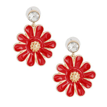 Load image into Gallery viewer, Red Metal Daisy Earrings
