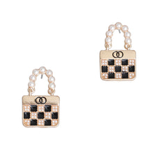 Load image into Gallery viewer, Cream Handle Checker Handbag Earrings
