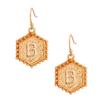 Load image into Gallery viewer, B Hexagon Initial Earrings
