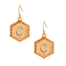 Load image into Gallery viewer, C Hexagon Initial Earrings
