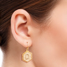 Load image into Gallery viewer, D Hexagon Initial Earrings
