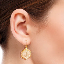 Load image into Gallery viewer, J Hexagon Initial Earrings

