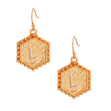 Load image into Gallery viewer, L Hexagon Initial Earrings
