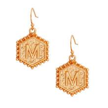 Load image into Gallery viewer, M Hexagon Initial Earrings
