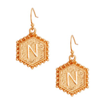 Load image into Gallery viewer, N Hexagon Initial Earrings
