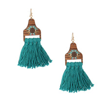Load image into Gallery viewer, Turquoise Tassel Wooden Earrings
