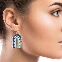 Load image into Gallery viewer, Arched Blue Bead Drop Earrings
