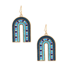 Load image into Gallery viewer, Arched Blue Bead Drop Earrings
