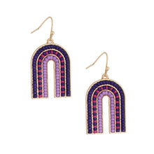 Load image into Gallery viewer, Arched Purple Bead Drop Earrings
