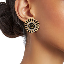 Load image into Gallery viewer, Gold and Black Lined Round Studs
