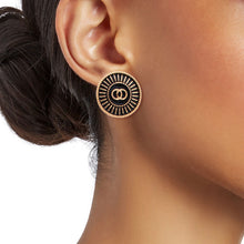 Load image into Gallery viewer, Gold and Black Sunburst Infinity Studs
