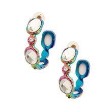 Load image into Gallery viewer, Rainbow Metal Crystal Hoops
