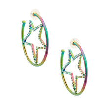 Load image into Gallery viewer, Rainbow Metal Star Hoops
