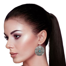 Load image into Gallery viewer, Burnished Silver Engraved Round Earrings

