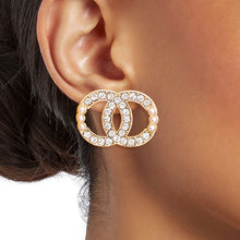 Load image into Gallery viewer, Gold Rhinestone Pearl Infinity Studs

