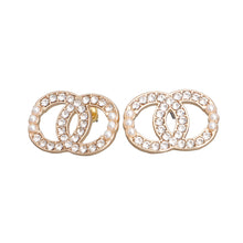 Load image into Gallery viewer, Gold Rhinestone Pearl Infinity Studs

