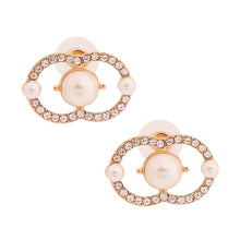 Load image into Gallery viewer, Designer Pearl Stone Logo Studs
