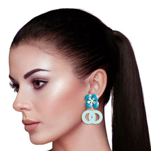 Load image into Gallery viewer, Teal Green Flower Designer Earrings
