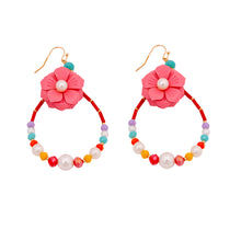 Load image into Gallery viewer, Multi Color Flower Teardrop Earrings with Pearl and Bead Detail
