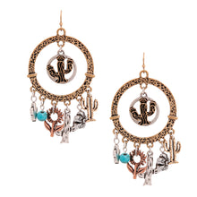 Load image into Gallery viewer, Burnished Gold Cactus Charm Earrings
