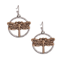 Load image into Gallery viewer, Burnished Metal Dragonfly Earrings
