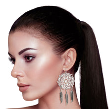 Load image into Gallery viewer, Burnished Silver Filigree Feather Earrings
