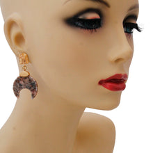 Load image into Gallery viewer, Gold Drop Earrings Featuring Natural Gray Stone Horn Shaped Detail
