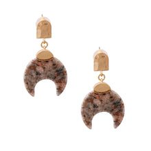 Load image into Gallery viewer, Gold Drop Earrings Featuring Natural Gray Stone Horn Shaped Detail
