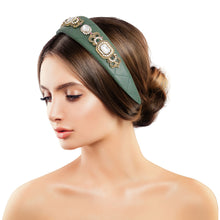 Cargar imagen en el visor de la galería, Green Vegan Leather Crystal Headband
