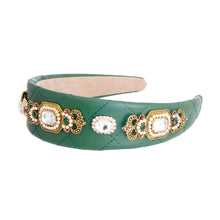 Cargar imagen en el visor de la galería, Green Vegan Leather Crystal Headband
