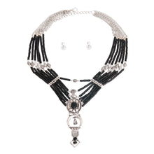 Load image into Gallery viewer, Layered Black Bead Silver Necklace
