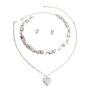 2 Pcs Silver Link Heart Choker Necklaces